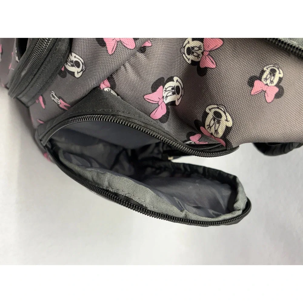 Disney Minnie Mouse Diaper Bag Backpack Gray Pink Bow Insulated Pocket Padded